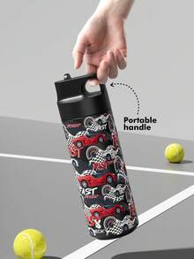 Meoky 19oz Black & Red Racing Cartoon Print Stainless Steel Water Bottle With Loop Lid, Portable Water Bottle - Black and Red Racing - View 5