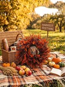 1pc Artificial Acrylic Autumn Door Wreath Decor, Realistic UV-Resistant Hanging Eucalyptus Grass Harvest Floral Wreath, Suitable For Autumn Harvest Thanksgiving Decoration, Farmhouse, Porch, Fireplace, Window, Indoor/Outdoor Seasonal Decor - Multicolor - View 2