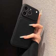 奢華 PU 皮革荔枝紋理啞光手機殼，相容 iPhone 18 Pro Max 18 Pro，防指紋硬殼適用於 17 Pro Max 16 Pro Max 15 14 Plus 13 Pro Max 12 11 16e 17e，18 & 17 系列大視窗蓋 - 黑色 - 查看 5