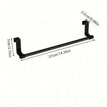 1pc Black Stainless Steel No-Drill Towel Rack, Single Bar Towel Rack, Cabinet Door Hanging Towel Bar, Long Dishcloth Rack, Suitable For Bath Towels, Bath Towels And Hand Towels, Kitchen Cabinet Door Dishcloth Hook. Perfect For Bathroom And Kitchen Towel Storage, Space-Saving, Suitable For Home Use. - Black - View 12