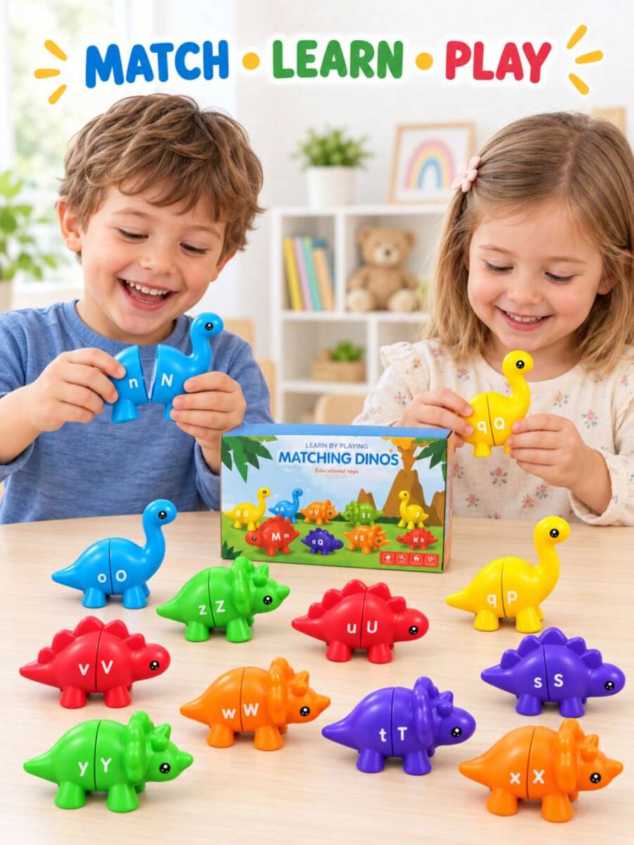 Dinosaur Letter Matching Plug-In Toy Children Cognitive Letter Number Pattern Educational Assembly Early Learning Toy Children Dinosaur Plug-In Matching Toy Letter Number Pattern Cognitive Hands-On Assembly Educational Teaching Aid