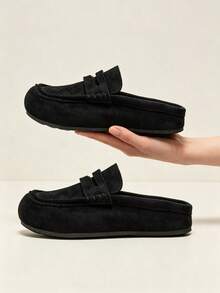 Men's Lightweight Driving Loafers Summer Slip-On Slouchy Shoes Breathable Casual Half-Back Slippers - Black - View 9
