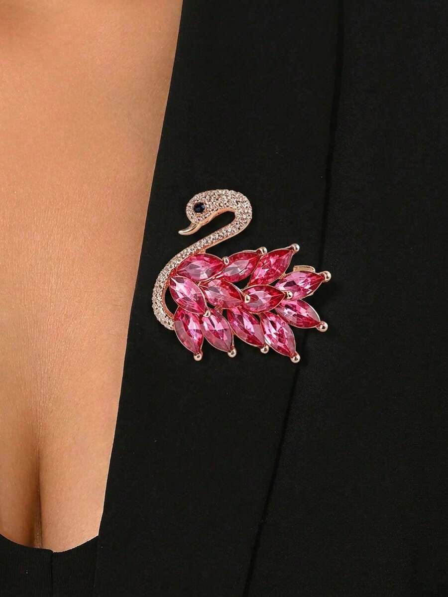 Luxury Heavy Embellished Swan Brooch, Women's Fashion Animal Brooch, Casual Party Accessory/Friend Gift, Suit Decoration - Crystal Swan Brooch - View 1