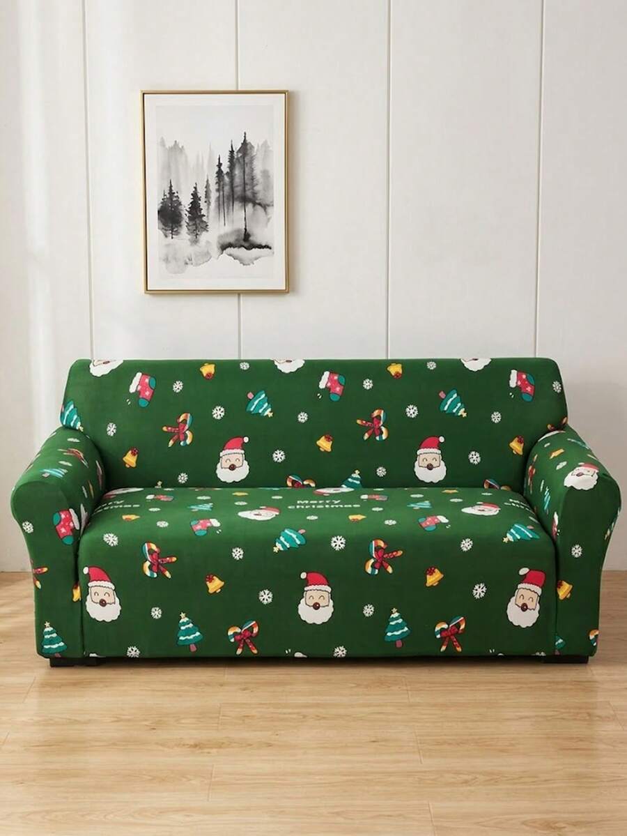 Holiday Christmas Couch Cover With Santa Claus Print, Stretch Sofa Slipcover With Christmas Tree Pattern, Decorative Furniture Protector For Living Room Bedroom Home Decor - Green - Christmas Snowflake - View 1