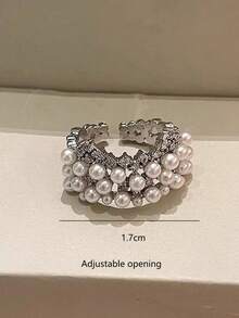 1pc Luxury Niche High-End Crown Fashion Elegant Versatile Index Finger Ring Multi-Layer Sparkling Rhinestone Pearl Ring For Women - Multicolor - View 6
