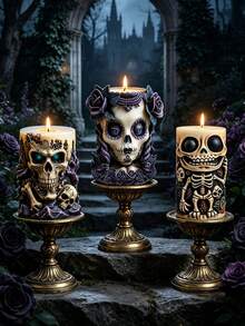 Skull Cylinder Candle Silicone Mold, Gothic Style Home Bedroom Desktop Decor, Suitable For Resin, Epoxy Casting Mold, Plaster And Concrete Ornaments - Holiday Handmade Gift - White - View 2
