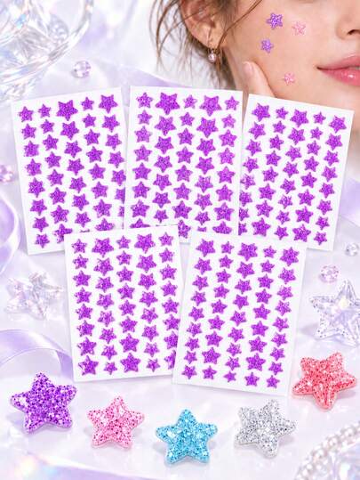 1201/801/201/81/40pcs Purple Star Decorative Stickers, Cute Star-Shaped Colorful Decorative Stickers, Portable, Essential For Photography, Makeup And Daily Use, Slightly Waterproof, Easy To Peel, Suitable For Various Cute And Interesting Craft Activities, Christmas, Halloween, Holiday Party Gifts, Creative Back To School Gifts