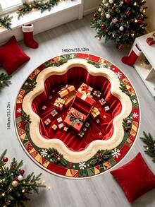 1pc Christmas Theme Living Room Round Rug Gift Box Pattern Bedroom Decor Bedside Carpet, 3D Visual Effect Home Bay Window Plush Rug, Seasonal Decorative Mat, With Holiday Design, Christmas Decoration, Perfect Christmas Gift, Perfect Match For Christmas And New Year Celebration, Decorative Rug, Bedroom Decor, Small Rug, Carpet, Home Decor, Living Room Rug - Multicolor - View 14