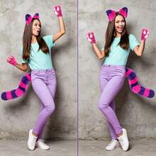 Women's Halloween Cosplay Plush Cat Ears & Tail Set, Purple-Pink Gradient Striped Fluffy Cat Ear Headband, Stage Performance Carnival Party Costume Accessory - Purple Kitten - View 5