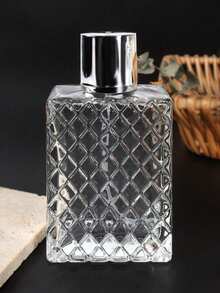 High Grade 1Pc 100ml/3.4 Oz Square Clear Glass Refillable Spray Perfume Bottle Large Capacity Fine Mist Atomizer Empty Portable Essential Oil Container For Travel - Silver - View 2