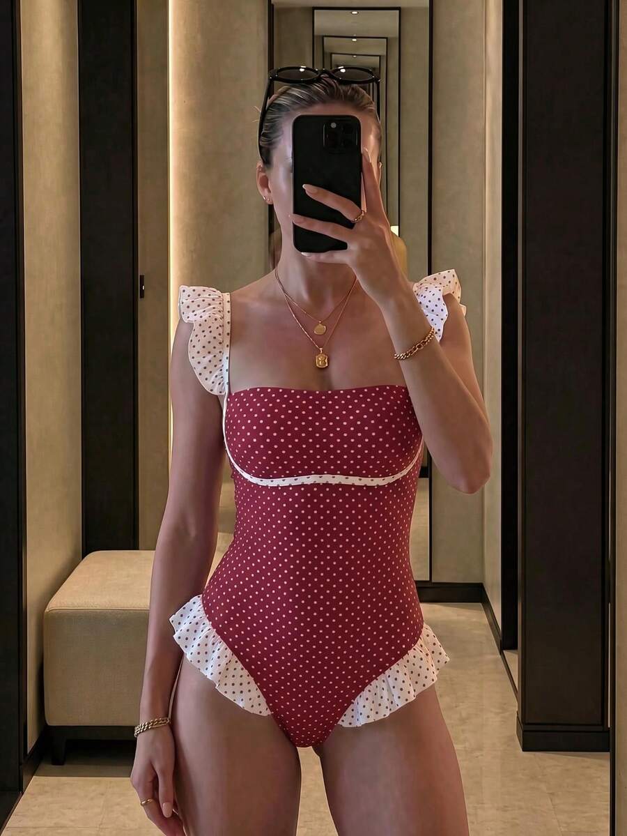 新款性感夏季條紋高彈力休閒海灘度假約會派對女款一件式細肩帶泳衣 - 彩色 - 查看 1