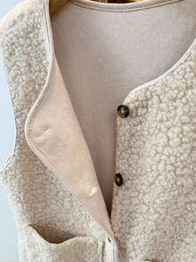 YUXIN Women's Autumn/Winter Essential! Soft Faux Lamb Fleece Sleeveless Cardigan Vest, Dual Pocket Design, Super Warm & Versatile, Suitable For Daily Wear - Apricot - View 8