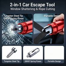 Alat Pemecah Kaca Mobil 2-in-1 dengan Pemecah Kaca dan Pemotong Sabuk Pengaman - Alat Evakuasi Darurat, Konstruksi ABS dan Paduan Logam, Desain Portabel 3,64 Inci, Termasuk Braket Pemasangan yang Praktis, Alat Kendaraan, Tampilan Logam yang Bergaya - A - View 2