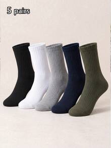 1/5 Pairs Men's & Women's Solid Color Casual Sports Mid-Calf Socks, Personalized & Fashionable, Suitable For Home, Commute, Holiday Gifts - Multicolor - View 7