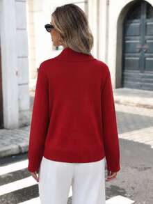 New Arrival Fashion Women's Autumn/Winter Shawl Collar 2-Button Knit Sweater Commuter Long Sleeve Base Layer - Red - View 2