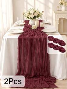 1/3/6/12pcs Cheesecloth Table Runner, Bohemian Country Style Semi-Sheer Cheesecloth Tablecloth, Suitable For Wedding Party, Baby Shower, Birthday, Home Decor, Housewarming Gift - Burgundy - View 40
