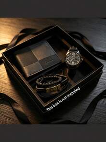 Men's Business Gift Set Holiday Gift 3 Bracelets + Wallet + Watch Practical Birthday Gift For Friends Valentine's Day Gift For Boyfriend Husband - Black - View 1