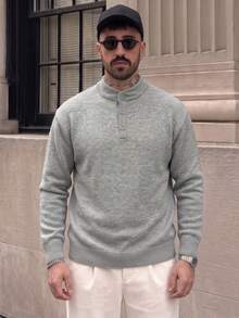 Lookun Sweater Pullover Longgar Leher Bulat Kancing Setengah untuk Pria, Gaya Sederhana, Kasual, Liburan, Perjalanan Sehari-hari, Pakaian Rumah, Musim Gugur/Dingin - Grey - View 1