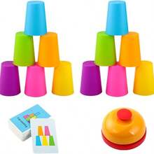 DAFENNI Bộ 2 trò chơi xếp cốc màu tương tác - rèn luyện trí tuệ & hoạt động gia đình cạnh tranh với 12 cốc, 54 thẻ thử thách & chuông báo - Nhiều màu - Xem 1
