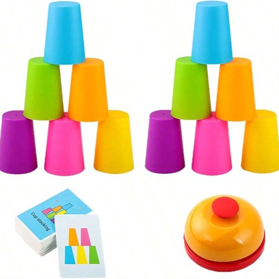 DAFENNI Bộ 2 trò chơi xếp cốc màu tương tác - rèn luyện trí tuệ & hoạt động gia đình cạnh tranh với 12 cốc, 54 thẻ thử thách & chuông báo - Nhiều màu - Xem 1