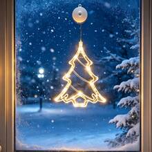 1pc Christmas Tree Shaped LED Suction Cup Window Hanging Light, Battery Operated(Not Included) With Push Button Switch, Indoor Window Glass Wall Decor Lamp For Christmas Holiday Home Party Window Display, Warm White / Multicolor Optional - Suction Cup - View 10