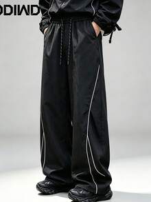 Hardcore Outdoor Side Line Patchwork Wide Leg Men's Long Pants, Outfit, Hiking Jogging Trousers - Black - View 1