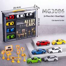 Simulation Alloy Toy Car Set 6pcs Sports Car Models + Road Signs, Sliding Toy Cars Gift Box For Boys - Multicolor - View 11