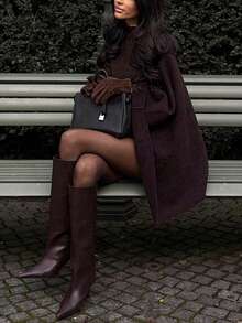 Happyevery Women's Autumn Fashion Vintage Premium Feel Autumn/Winter Maillard Chocolate Color Wool Shawl Coat, Elegant Overcoat For Parties, Gatherings, Holidays, Birthday Parties, Commuting, Office, Casual Evenings, Homecoming Dances, Outdoor Street Photography, Beach Vacations, Beach - Brown - View 4