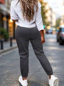 New Arrival Fashion Plus Size Women's Clothing, All-Season Versatile, Cuffed Casual Long Pants - Dark Grey - View 2