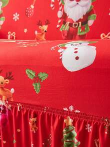 1pc Christmas Santa Claus Ruffle Hem Geometric Pattern Printed Living Room Elastic Spandex Sofa Cover Protector For Chaise Lounge L-Shaped Sofa Cushion Full Coverage 1/2/3/4 Seater - Multicolor - View 6
