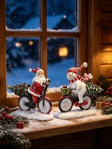 Santa Claus & Snowman Riding Bicycle Statue, Resin Christmas Desktop Decor, Holiday Decoration, Cute Christmas Tabletop Ornament, Suitable For Home Fireplace, Windowsill, Shelf Decoration, Perfect Christmas Gift For Family And Friends - Snowmobile - View 11