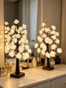 1PC/2pcs LED White Rose Tree Light 60CM 24 Warm Lights USB And AA Battery Dual Power Supply Holiday Home Dorm Party Desktop Night Light - Warm white light - View 2