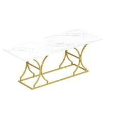Luxurious Dining Table / Dining Table For 8–10 People / 2.5 Cm Thick Tabletop, Metal Legs / MDF Material, Marble Look / Suitable For Living Room And Dining Room, 200 * 80 Cm, White + Gold - White - View 9