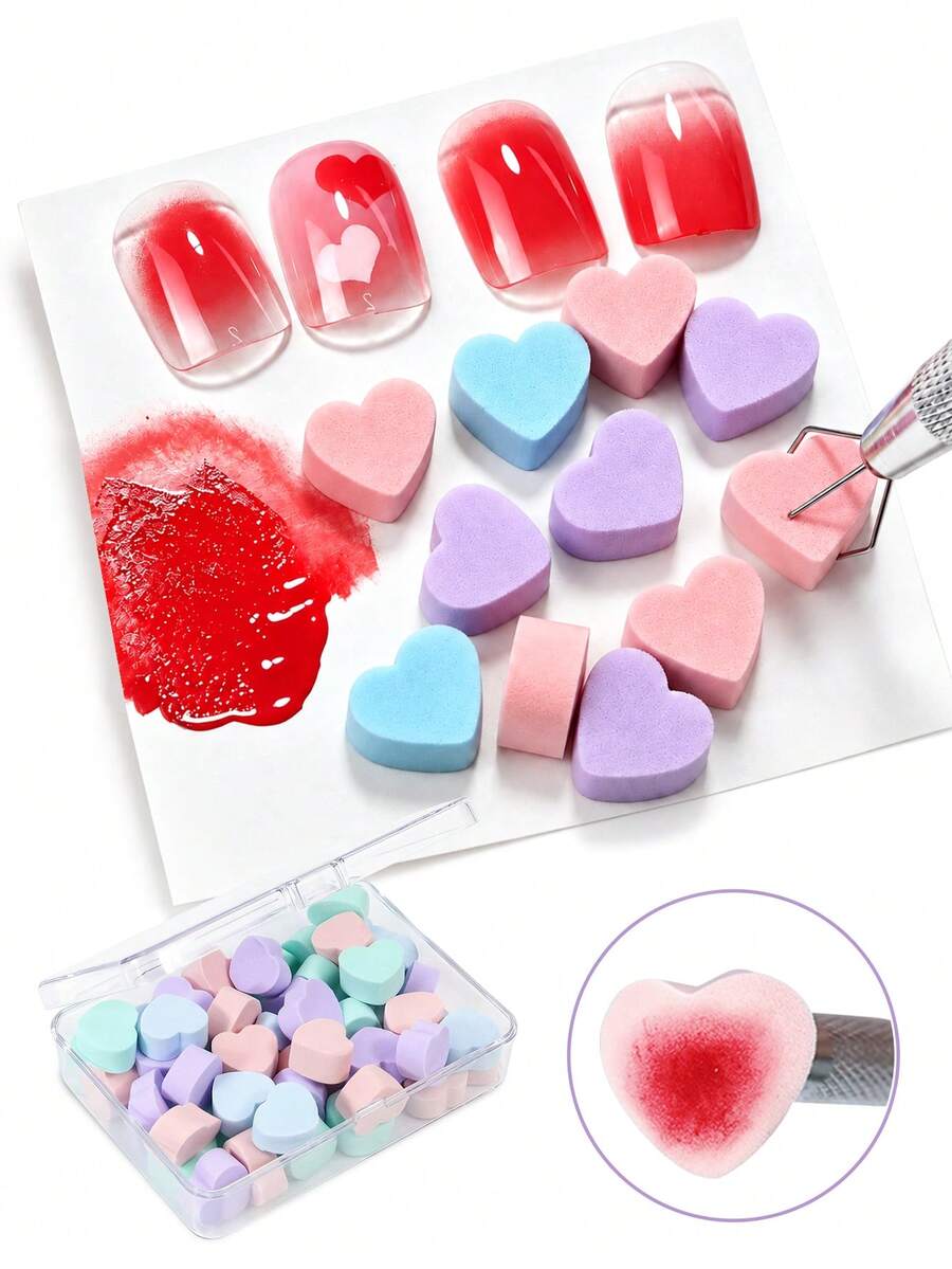 50件組美甲海綿漸層套組，迷你方形印花海綿與美甲抓握刷，適用凝膠指甲油暈染、漸層、腮紅美甲設計美甲工具組 - 彩色 - 查看 1
