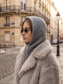 1pc Women's Solid Color Balaclava Couple Style Ear Protection Knitted Hat, Scarf Integrated Hooded Knit Knitted Cap - A - View 12