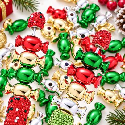 10pcs Christmas Candy Beads 12x24mm Large Hole Acrylic Beads For Jewelry Making, Phone Chains And Necklaces, Christmas Craft Supplies