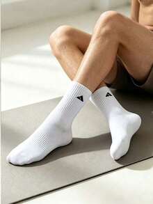 1/5/10 Pairs Men's Solid Color Minimalist Mid-Calf Socks, Soft Comfortable Sweat-Absorbent Breathable, Suitable For Daily Wear Running Sports, Couple Socks, Back To School Season, All Season Wear - Multicolor - View 4