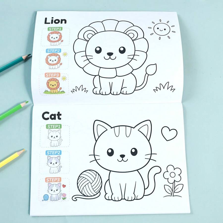 Children's Step-By-Step Coloring Book Farm Animals Cars Bus Simple Tracing Coloring Book Large Pattern Thick Lines Easy To Color Practice Workbook Back To School Learning Supplies Student Holiday Learning Gift