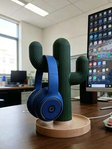 1 buah Stand Headphone Resin Berbentuk Kaktus Gaya Modern, Tekstur Garis Vertikal dengan Baki Penyimpanan Bulat, Gantungan Multi Kait untuk Headset, Smart Watch & Earbud, Rak Display Meja, Cocok untuk Dekorasi Kantor, Meja Belajar, Meja Gaming, dan Hadiah Liburan - MultiWarna - View 3