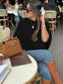 Fashionable Solid Color Ribbed Shawl, Everyday Wear, Autumn/Winter Black Spring - Black - View 4
