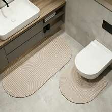 1/3 Pcs Bathroom Set, Silicone Anti-Slip Mats, Minimalist Linear Design, U-Shaped Toilet Lid Cover & Bath Mats, 2.5mm Thick Entryway Decor Bathroom Kitchen Decor Kitchen Rug - Line - View 5