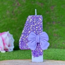 1pc Sparkling Purple Glitter Candle With Luxury Bow Decor, Birthday Party Wedding Decoration - Light Purple Bow Tie - View 19