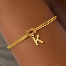 1pc Minimalist Niche Gold Knotted Double Layer A-Z Letter Pendant Bracelet For Women, Suitable For Delicate Daily Wear And Gift Giving - Multicolor - View 22