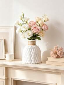 1pc Textured Vase, White Matte Wavy Pattern Vase With Rope Decor, Minimalist Farmhouse Style Decoration, Suitable For Dining Table, Living Room And Wedding Centerpiece Decor, Matte Farmhouse Style Decoration, Rope Decor Vase, Minimalist Gift - 1pc - View 7
