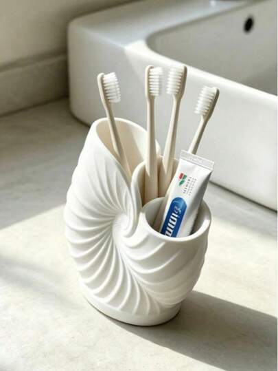 1pc Shell Toothbrush Holder, Toothpaste Storage Rack, Creative Minimalist, 3-Compartment Design, Suitable For Bathroom Sink Storage, Countertop Toothpaste And Razor Storage, Home Toiletries Storage, Dorm Storage, Decorative Ornament, Home Decor