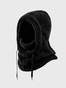 1/2 Pcs Unisex Thick Fluffy Faux Fur Integrated Hood Scarf Balaclava, Drawstring Adjustable Full‑Cover Thermal Hooded Neck Gaiter - Multicolor - View 12