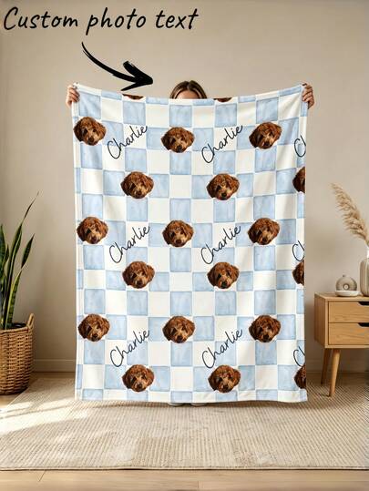1pc Customized Pet Photo Blanket, Personalized Text Blanket, Personalized Blanket With Name Design, Friend Birthday Gift, New Home Gift. Decorative, Cool & Colorful, Unique, Customized Home Decor, Suitable For Him/Her, Family, Friends, Ideal Gift For Friends, Suitable For Anniversary, Birthday Gift, Decorative, Fashion, Colorful, Vintage, Cute, Minimalist, Unique & Cute, Suitable For Sofa, Living Room, Bedroom, Outdoor, Office, Etc.