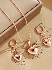 3pcs Fashion Elegant Gold Heart Pendant Necklace & Earrings Set, Women's Gift Set For Vacation, Party, Dating - Gold - View 3