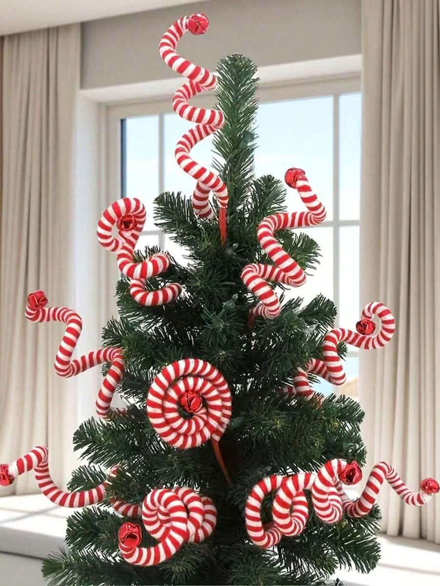1pc Christmas Red & White Striped Spiral Decoration, Twisted Candy Wind Chime Design DIY Wrapped Lollipop Garland, For Christmas Tree Topper, Tabletop Vase Filler, Fireplace, Theme Party, Holiday Party Decor - multicolor - View 1