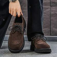 New British Style Matte Surface Thick Sole Derby Shoes Chunky Heel Retro Casual Shoes - Brown - View 7